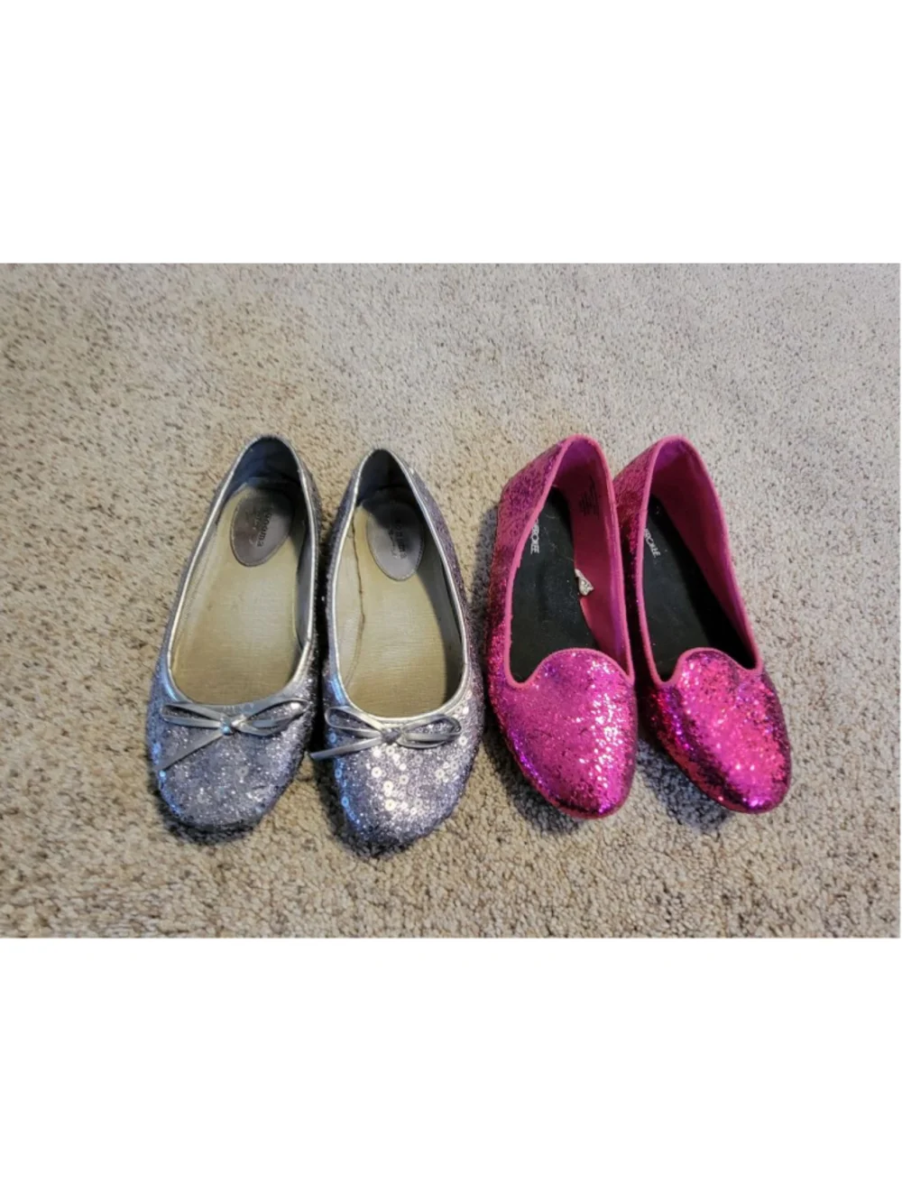 Silver Pink Sparkly Girls Flats Size 4 Stylish Comfort